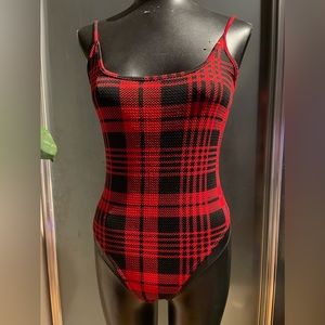 SHEIN PLAID THONG BODYSUIT
